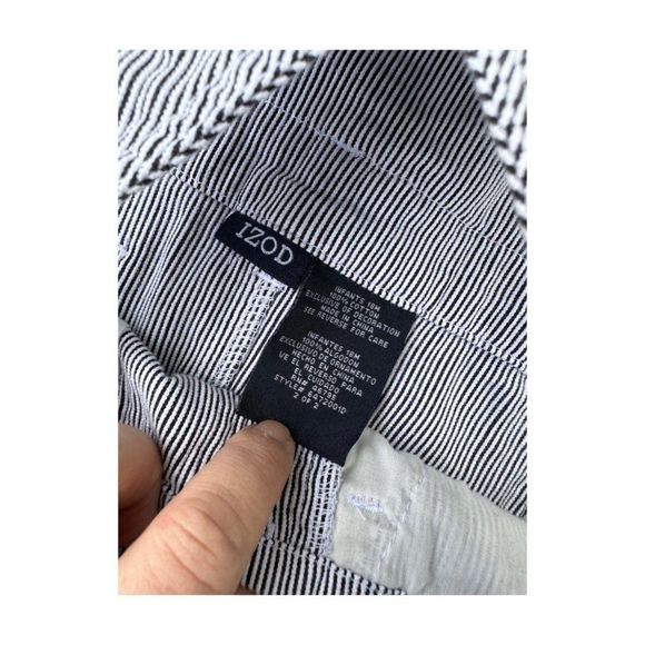 90s Izod Denim Shortalls Red Lobster Print Black White Stripes 100% Cotton 18M - Picture 6 of 6